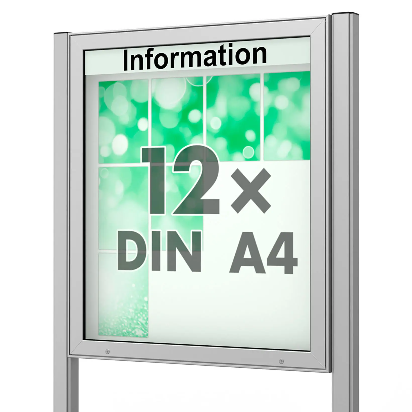 12 x DIN A4 Schaukasten Plenum eckig - der "Klassiker" - 100mm Bautiefe - mit Pfosten und optionaler LED-Beleuchtung