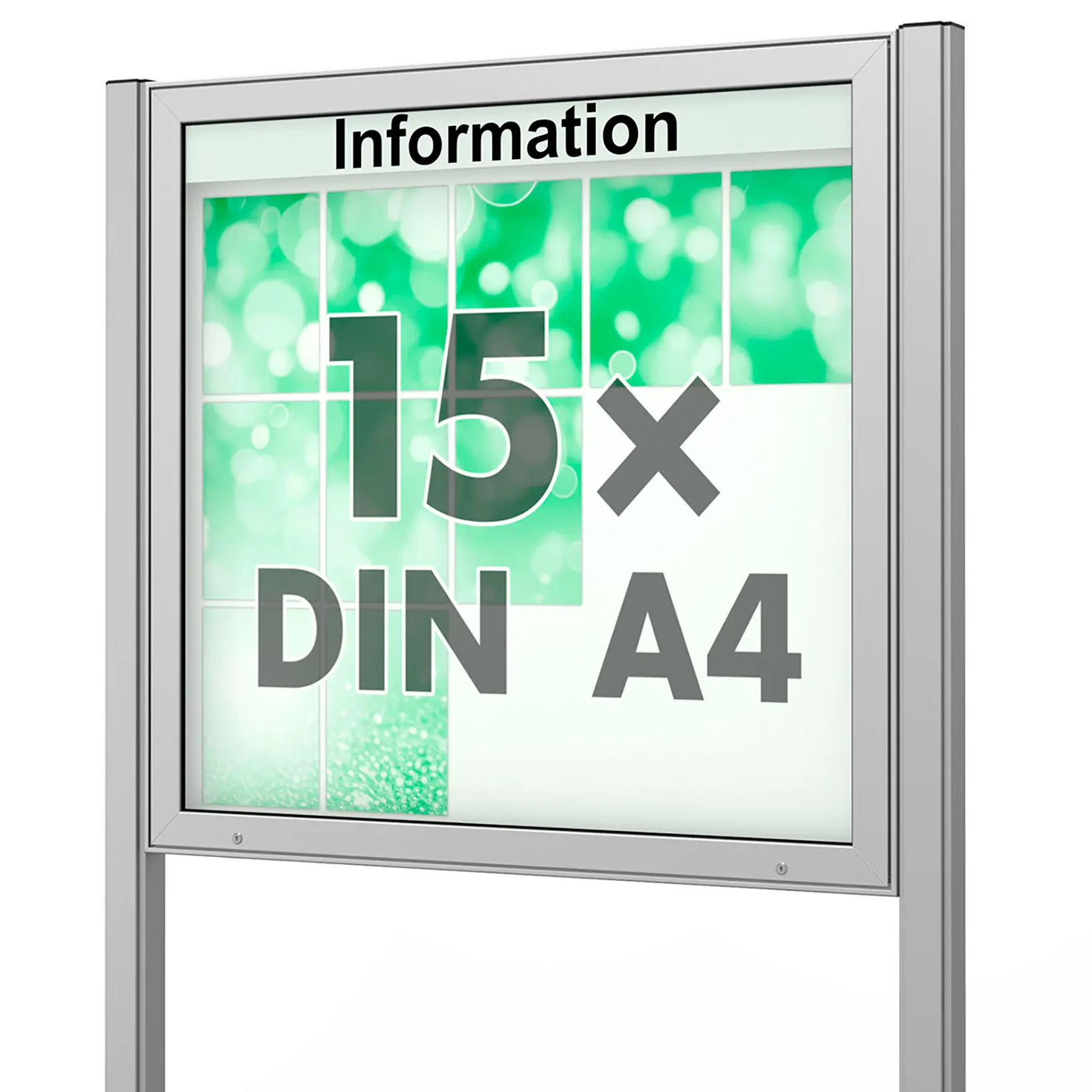 15 x DIN A4 Schaukasten Plenum eckig - der "Klassiker" - 65mm Bautiefe - mit Ständern und optionaler LED-Beleuchtung