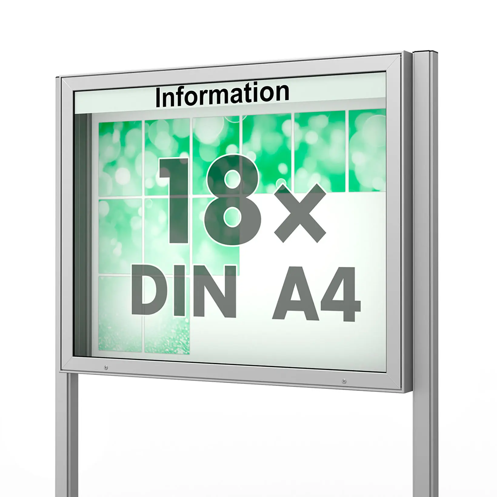18 x DIN A4 Schaukasten Plenum eckig - der "Klassiker" - 210mm Bautiefe - mit Standbeinen und optionaler LED-Beleuchtung